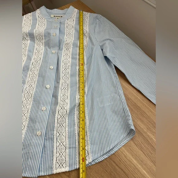Boden Blue White Stripe Lace Blouse Women US 6 100% Cotton Cottagecore Top Boho - Picture 8 of 10